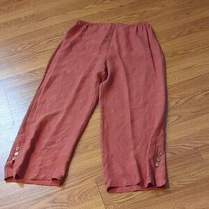 Citron 100% Silk Rust Pants with Button Detail
